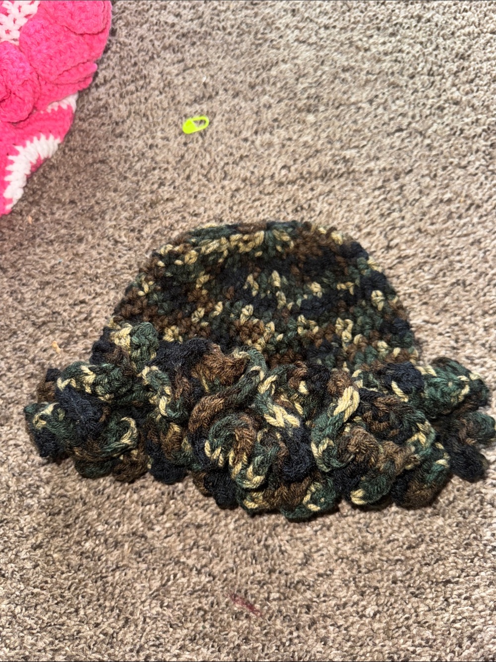 Handmade Kids Crochet Beanie in Camouflage Green-Brown
